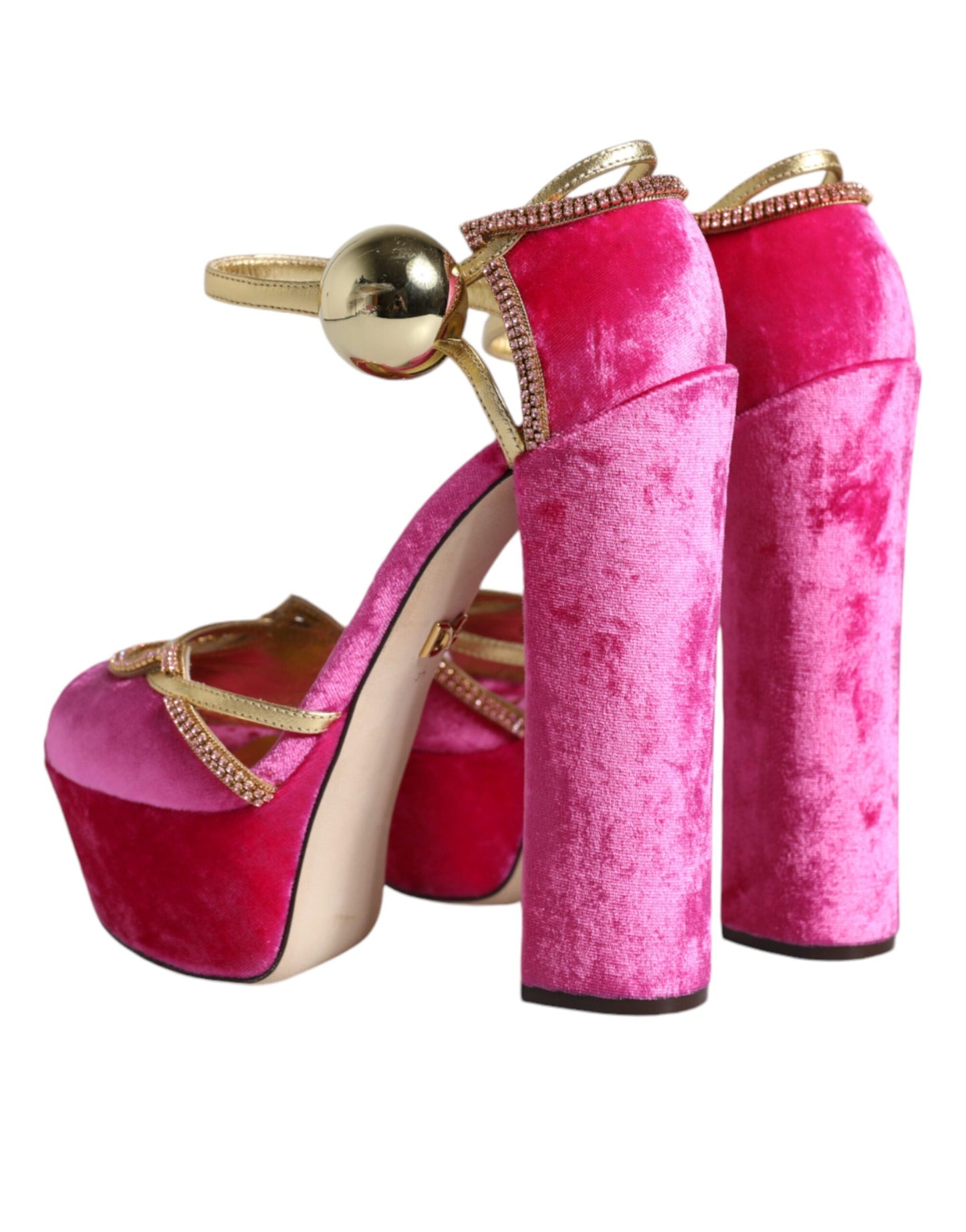  - Pink Velvet Platform Ankle Strap Heel Sandals Shoes