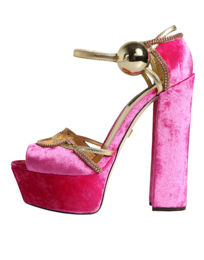  - Pink Velvet Platform Ankle Strap Heel Sandals Shoes