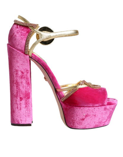  - Pink Velvet Platform Ankle Strap Heel Sandals Shoes