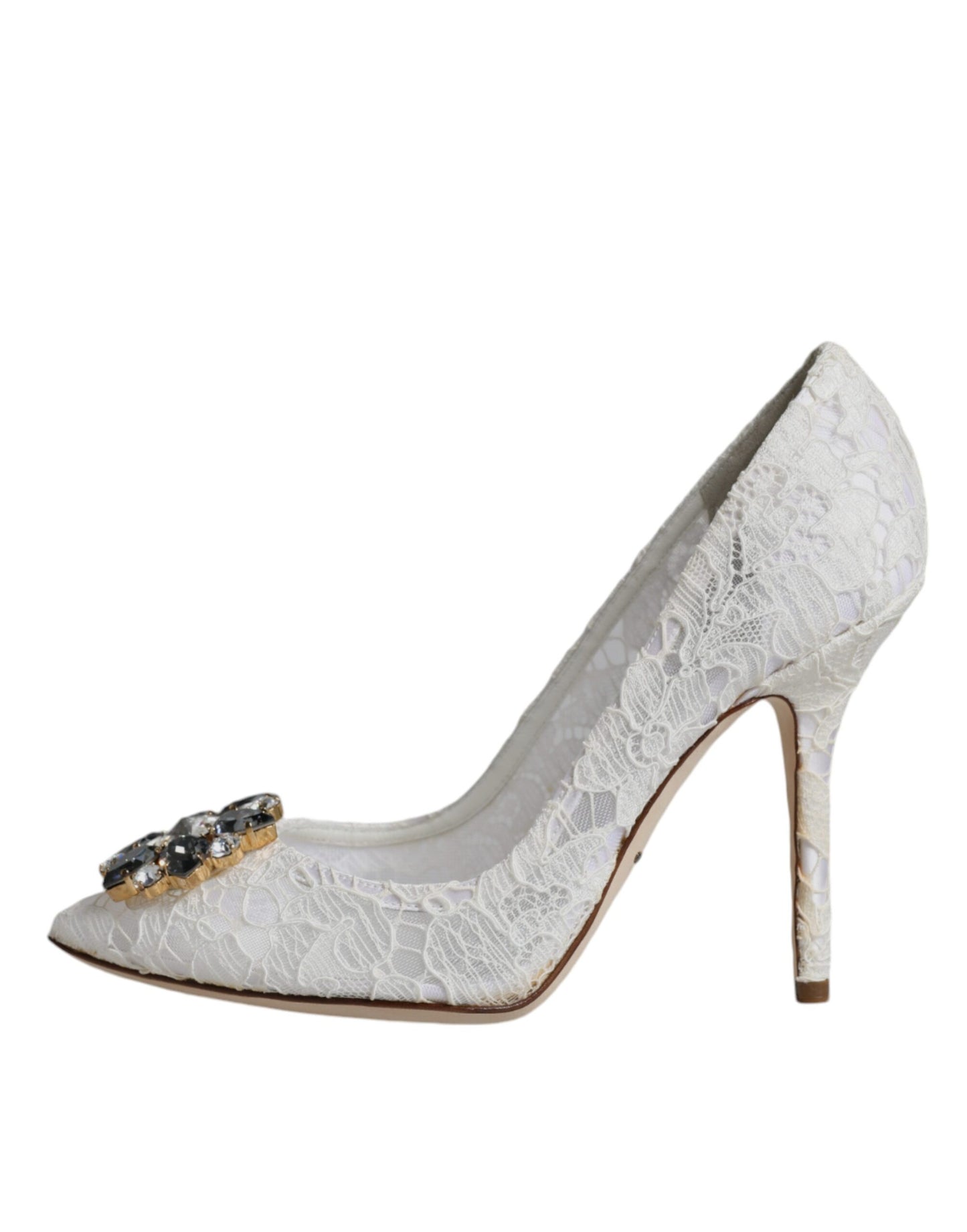  - White Taormina Lace Crystal Heel Pumps Shoes