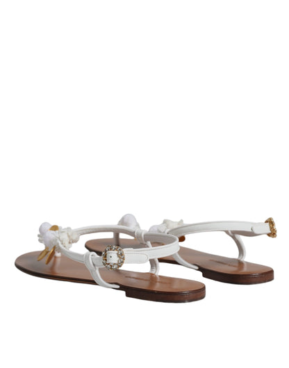  - White Leather Coins Flip Flops Sandals Shoes