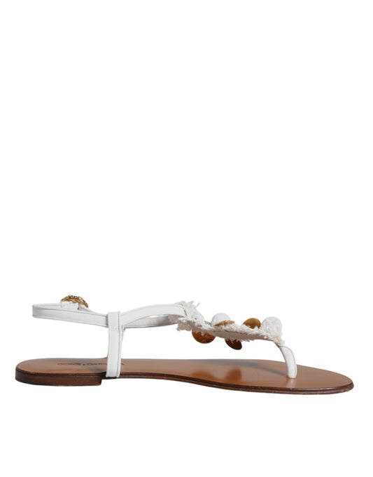  - White Leather Coins Flip Flops Sandals Shoes