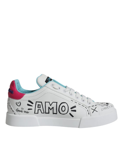  - White Portofino Leather Low Top Sneaker Shoes