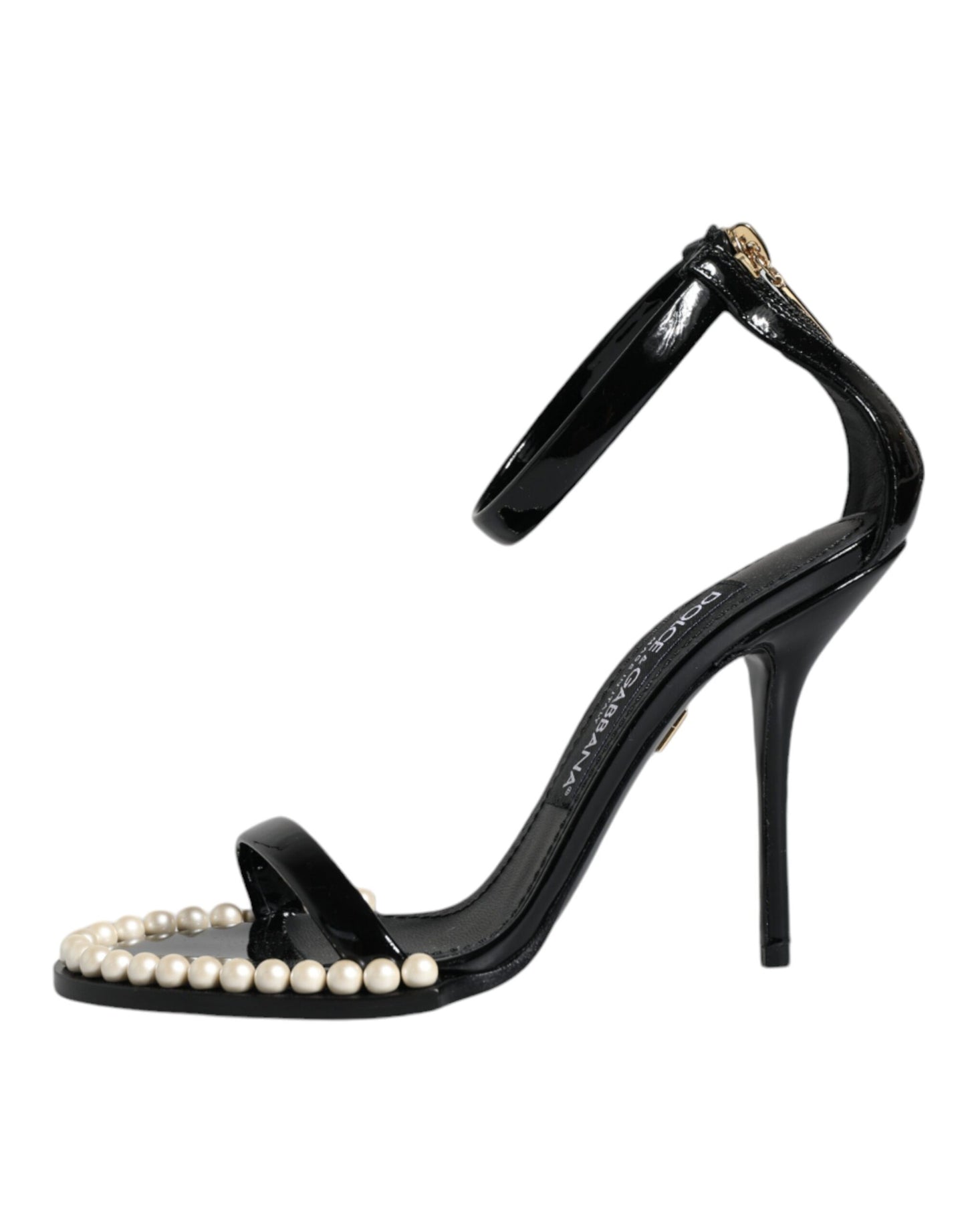  - Black Keira Leather Faux Pearl Sandals Heels Shoes