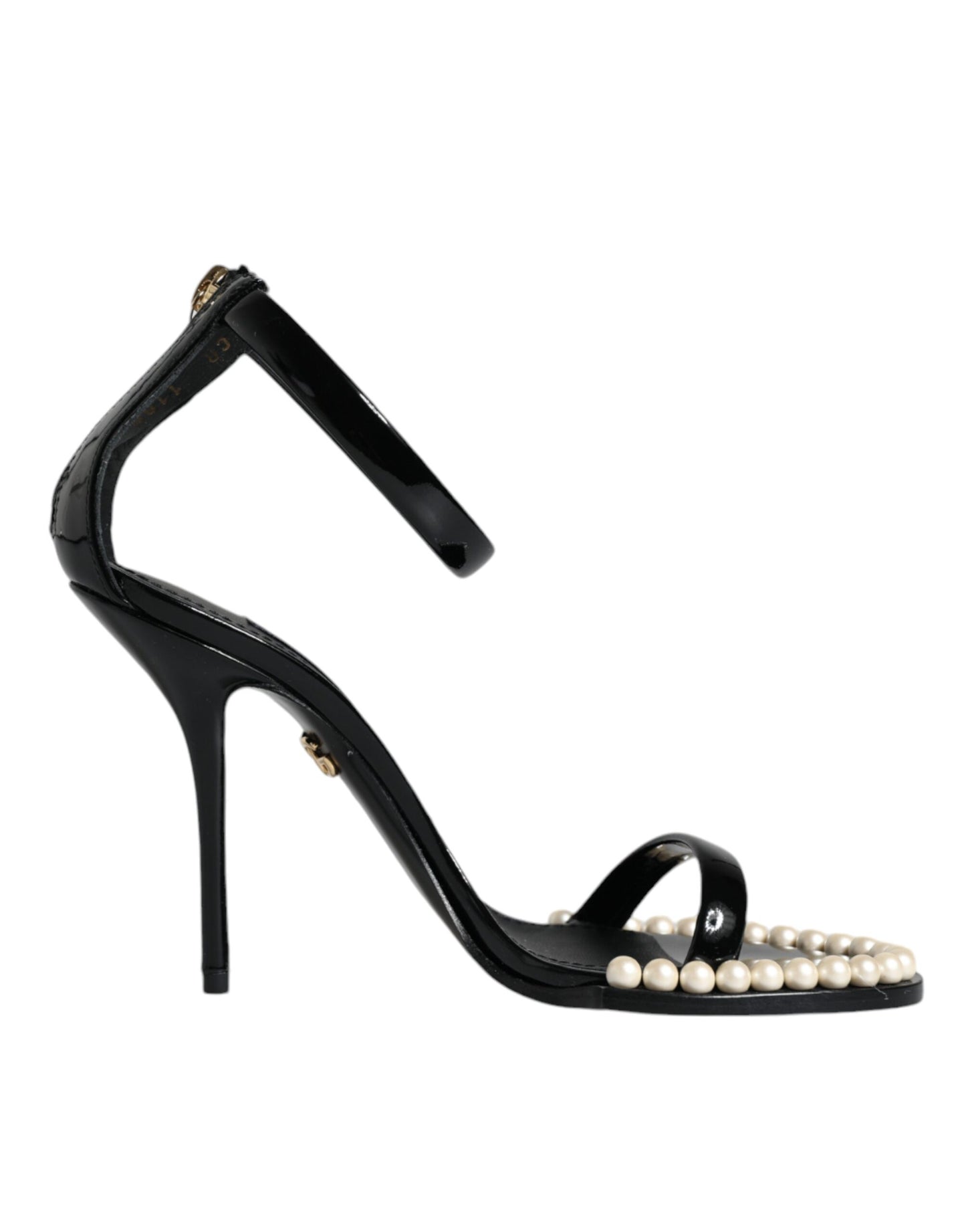  - Black Keira Leather Faux Pearl Sandals Heels Shoes