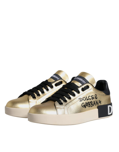  - Gold Portofino Calf Leather Sneakers Shoes