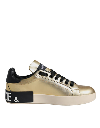  - Gold Portofino Calf Leather Sneakers Shoes