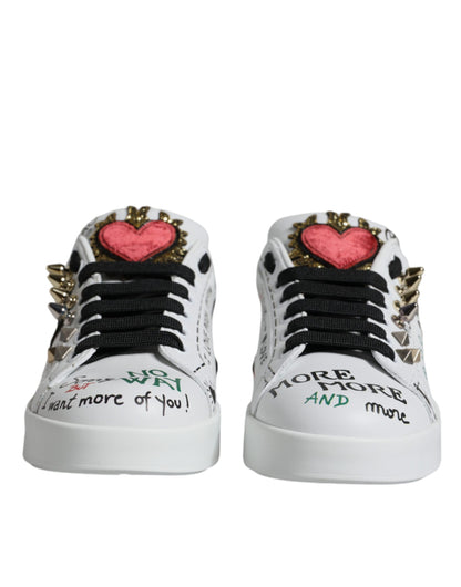  - White Heart Studded Low Top Sneakers Shoes