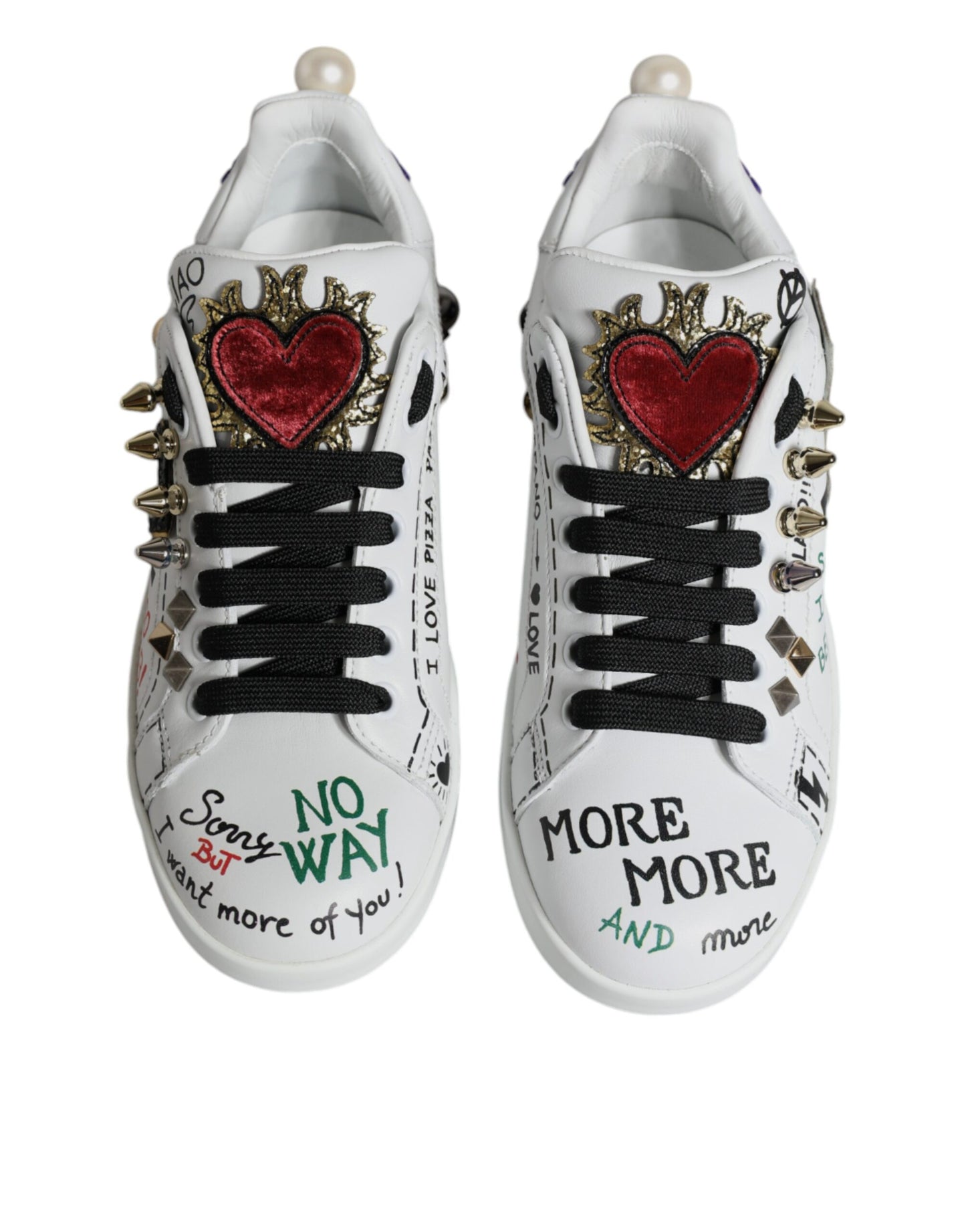  - White Heart Studded Low Top Sneakers Shoes