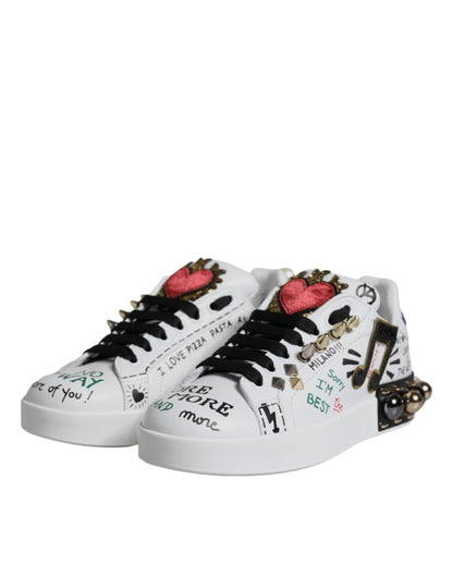  - White Heart Studded Low Top Sneakers Shoes