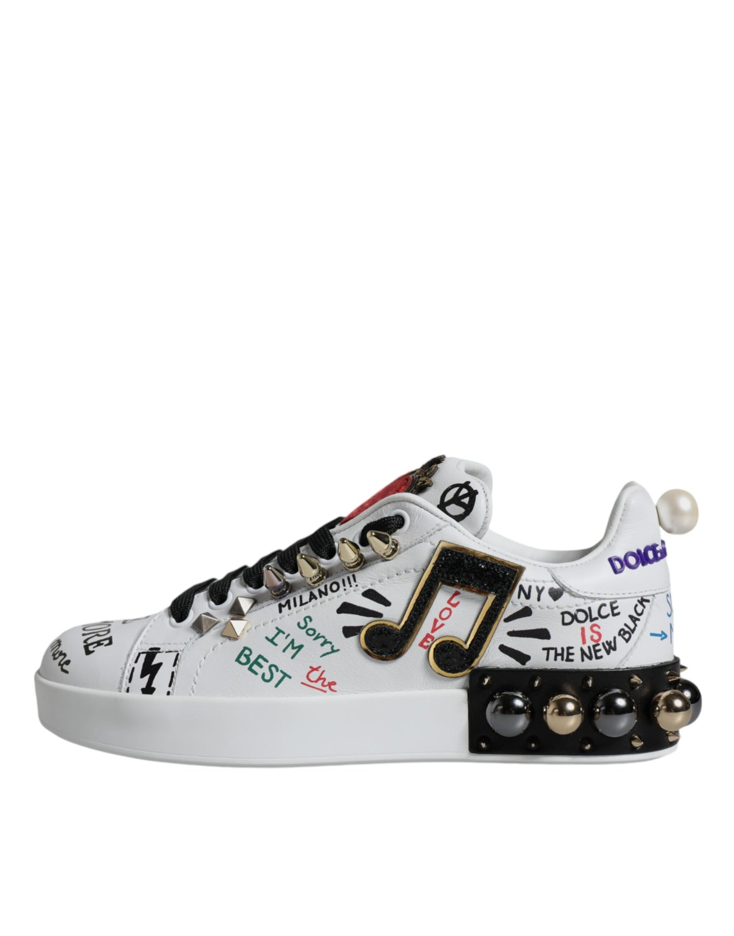  - White Heart Studded Low Top Sneakers Shoes