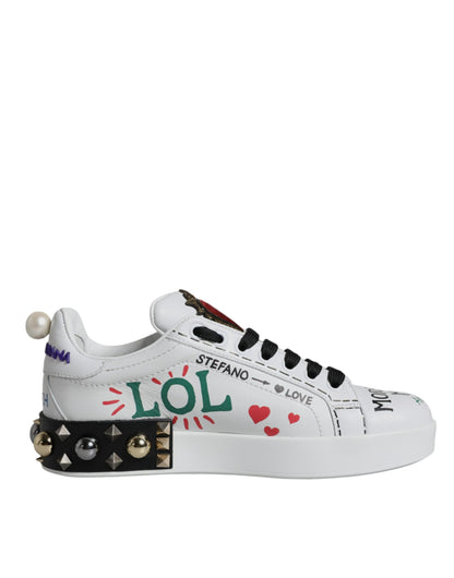  - White Heart Studded Low Top Sneakers Shoes