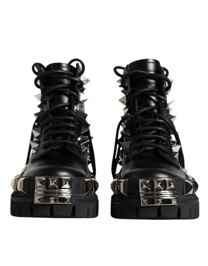  - Black Leather Studded Trekking Boots Shoes