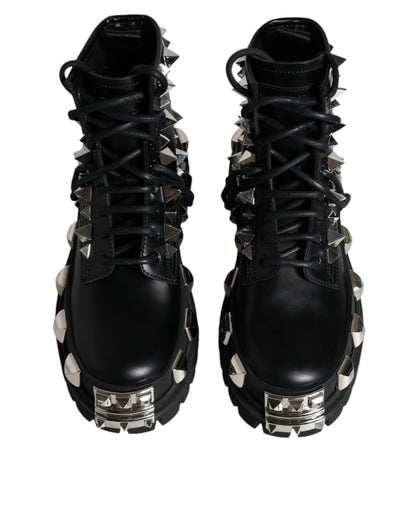  - Black Leather Studded Trekking Boots Shoes