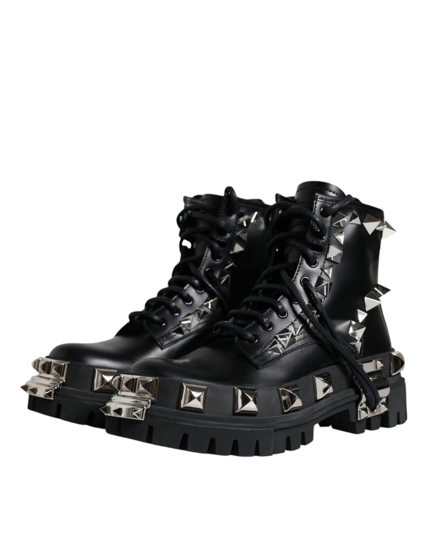  - Black Leather Studded Trekking Boots Shoes