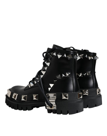  - Black Leather Studded Trekking Boots Shoes