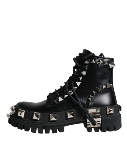  - Black Leather Studded Trekking Boots Shoes