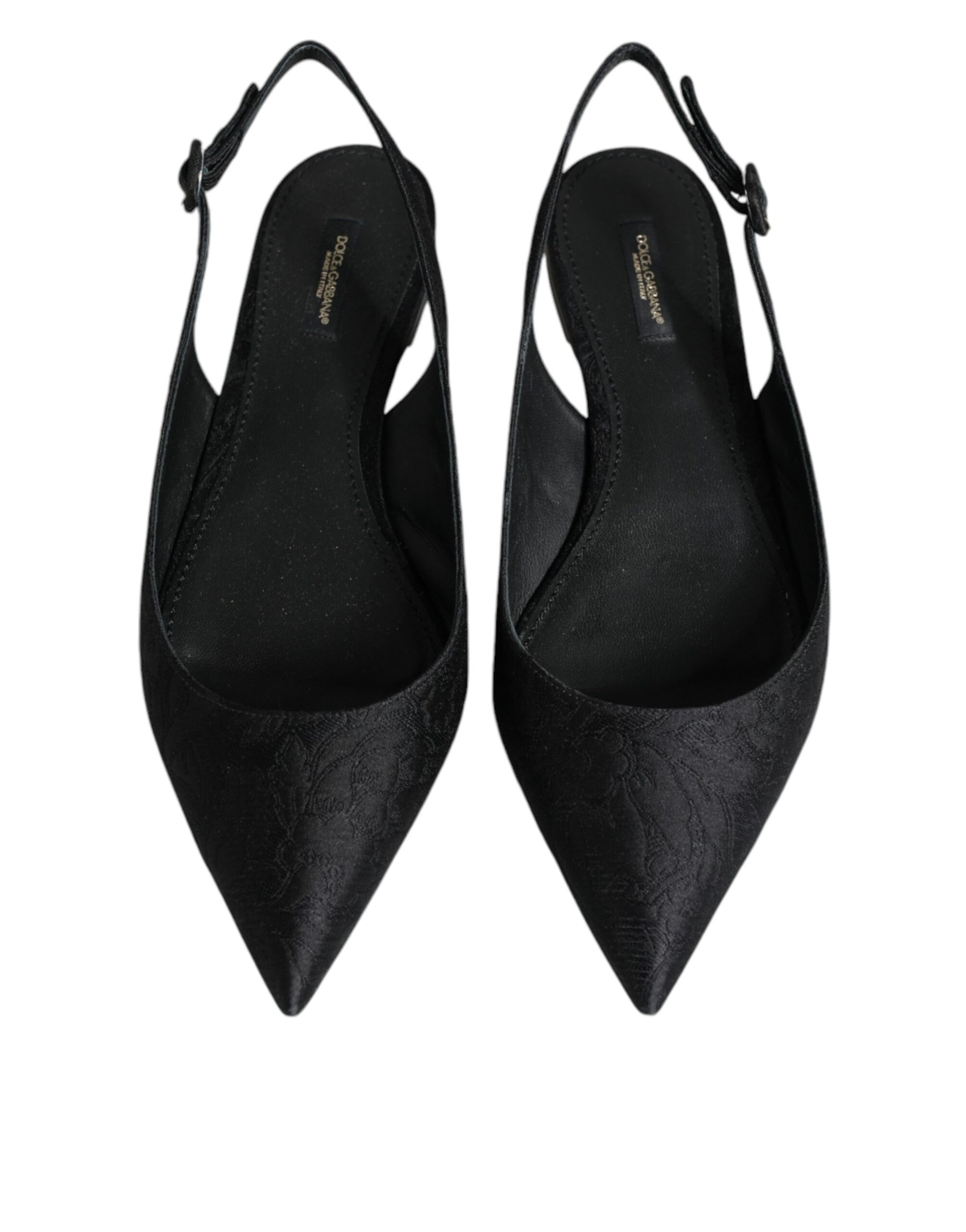 Black Brocade Flats Sandals Slingback Shoes