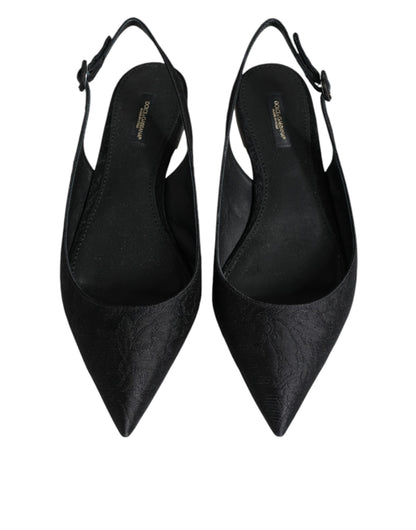  - Black Brocade Flats Sandals Slingback Shoes