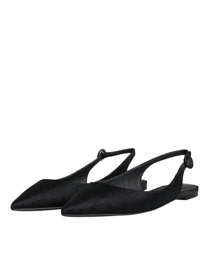  - Black Brocade Flats Sandals Slingback Shoes