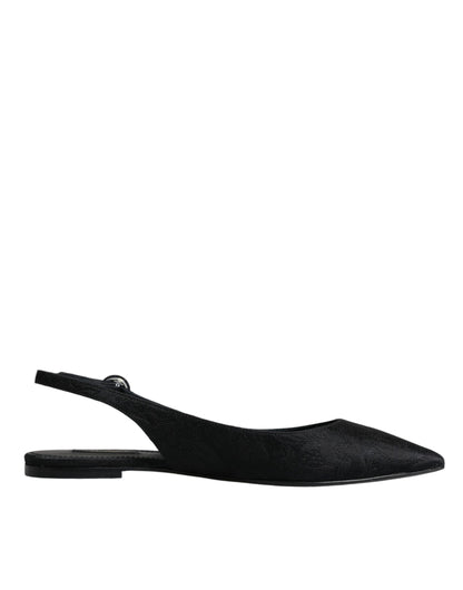  - Black Brocade Flats Sandals Slingback Shoes