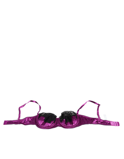  - Purple Silk Underwired Balconette Bra Underwear