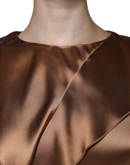  - Brown Satin Long Sleeves Wrap Sheath Mini Dress