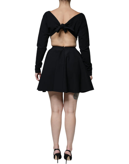  - Black Viscose Cut Out A-line Long Sleeves Mini Dress