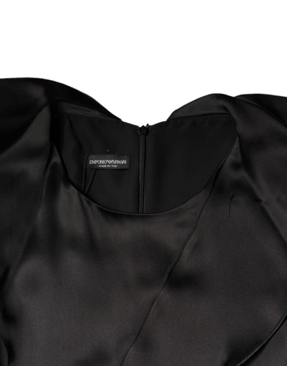 Emporio Armani  Black Satin Long Sleeves Wrap Sheath Mini Dress