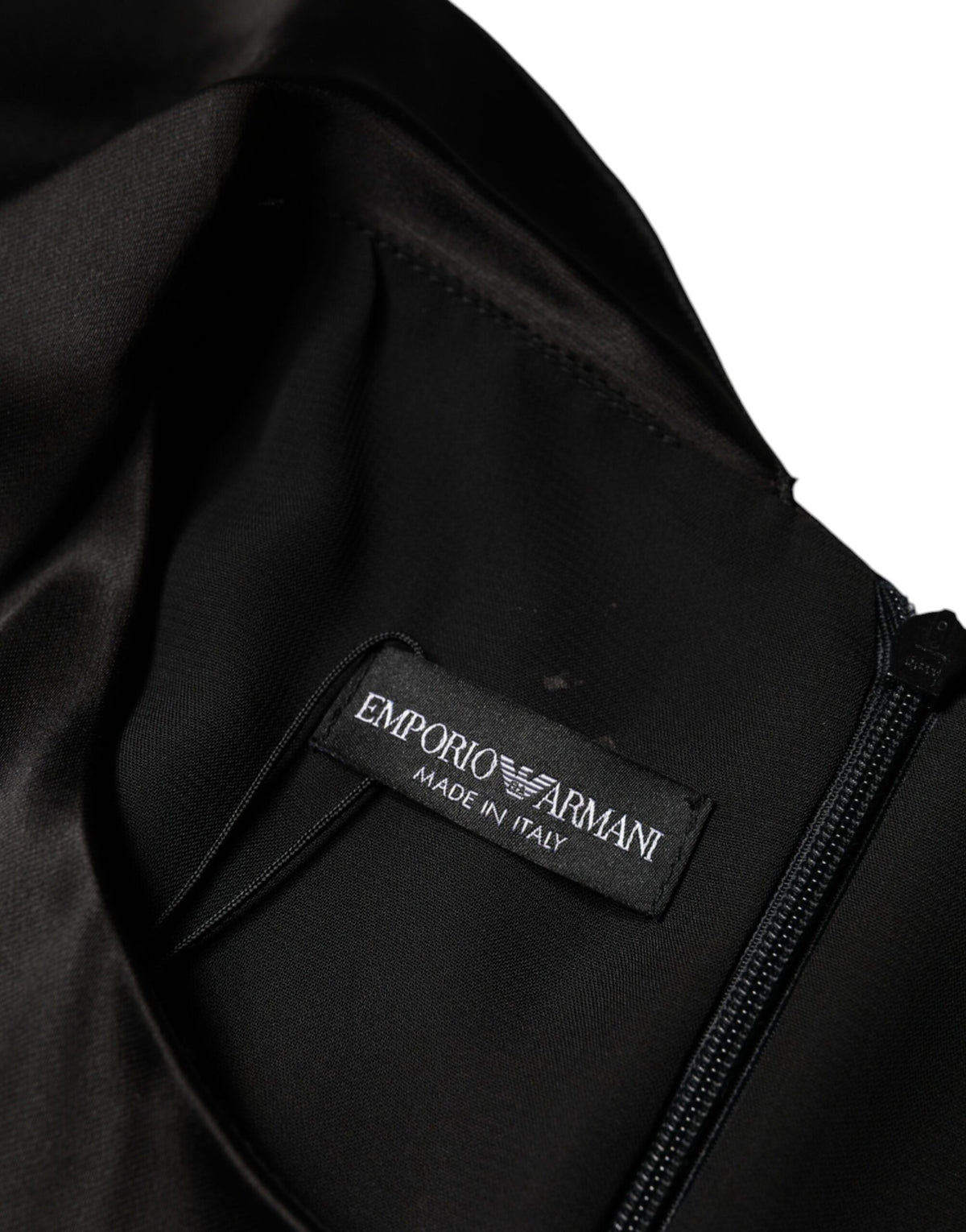 Emporio Armani  Black Satin Long Sleeves Wrap Sheath Mini Dress