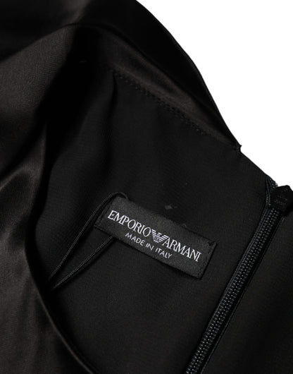 Emporio Armani  Black Satin Long Sleeves Wrap Sheath Mini Dress