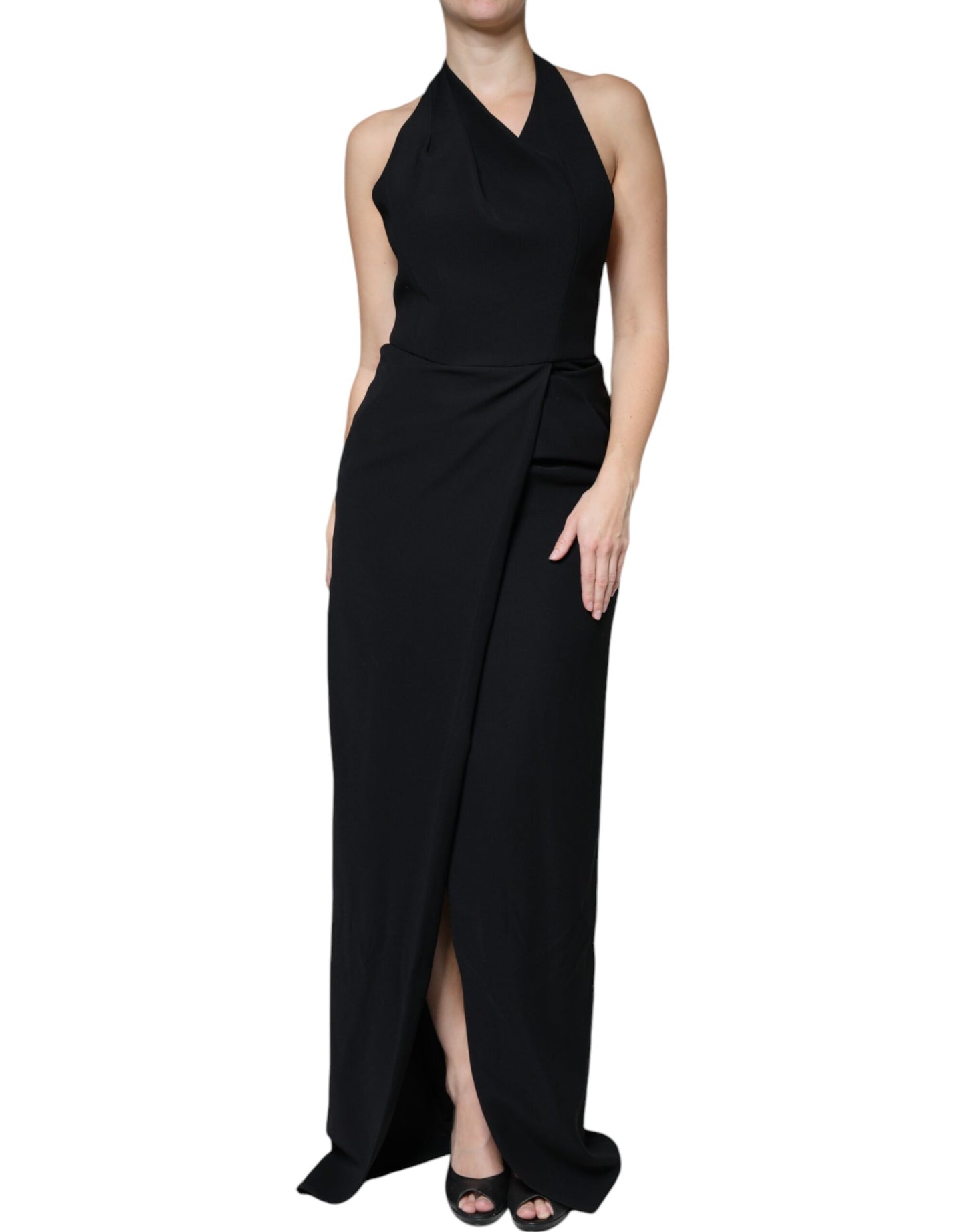  - Black Sleeveless Halter Sheath Long Gown Dress