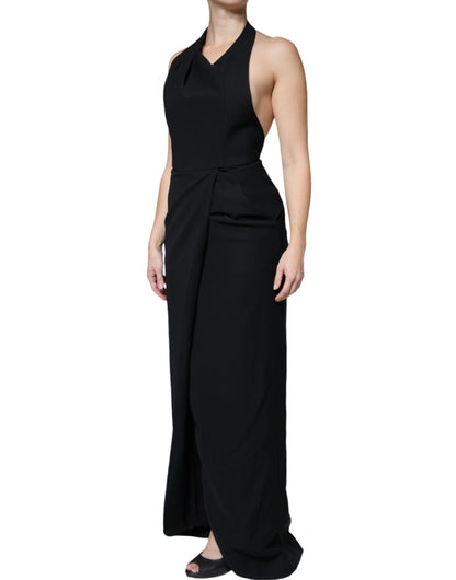  - Black Sleeveless Halter Sheath Long Gown Dress