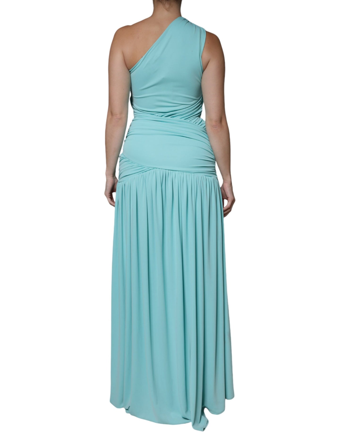  - Light Blue Jersey Long Drape One Shoulder Dress