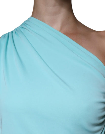  - Light Blue Jersey Long Drape One Shoulder Dress