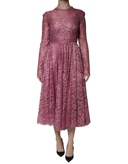  - Fuchsia Floral Lace Long Sleeve Maxi Dress