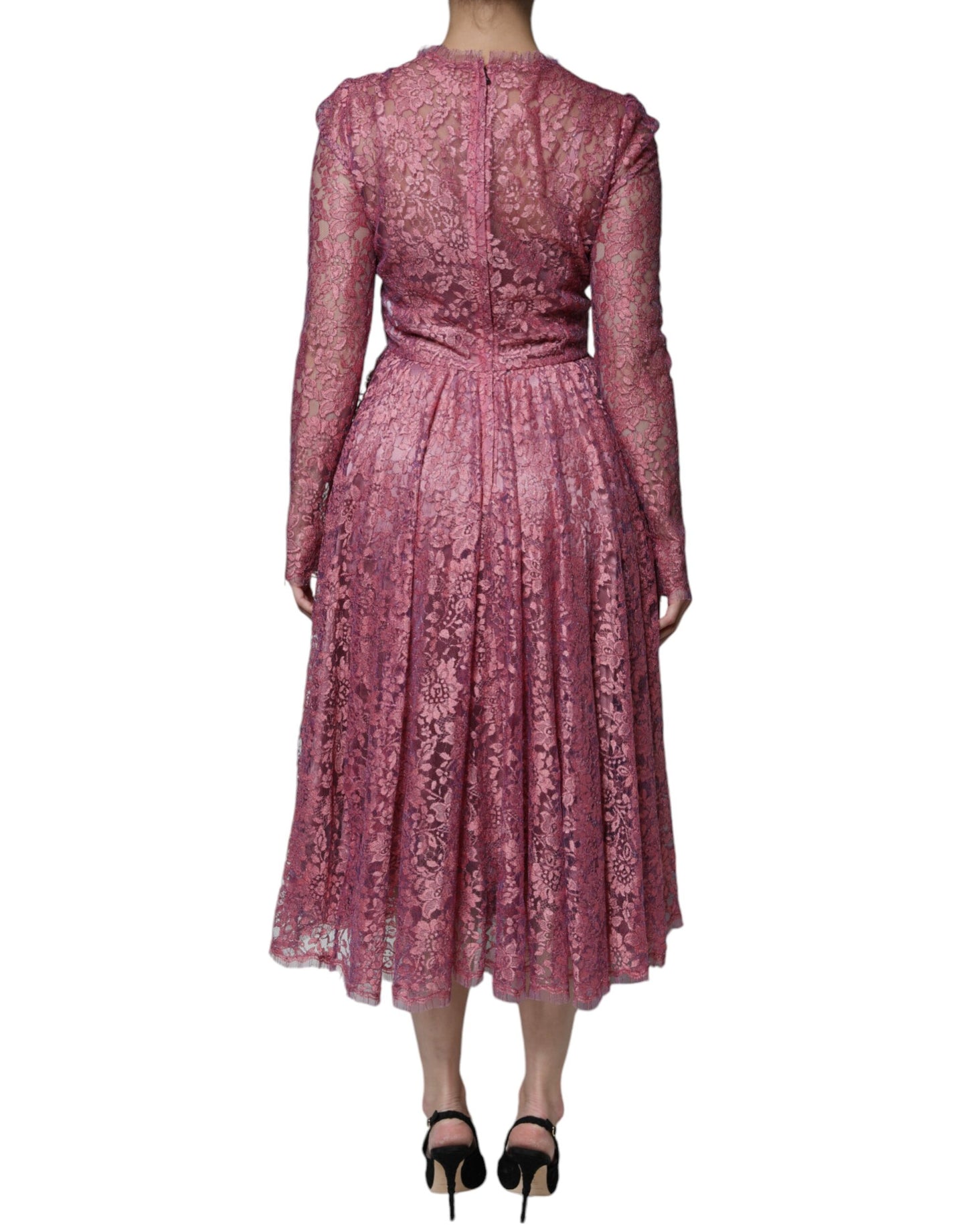  - Fuchsia Floral Lace Long Sleeve Maxi Dress