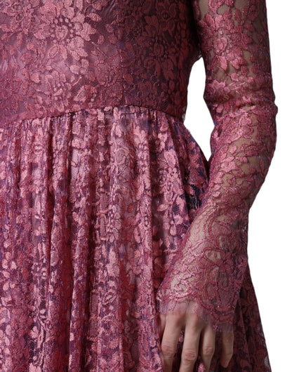  - Fuchsia Floral Lace Long Sleeve Maxi Dress