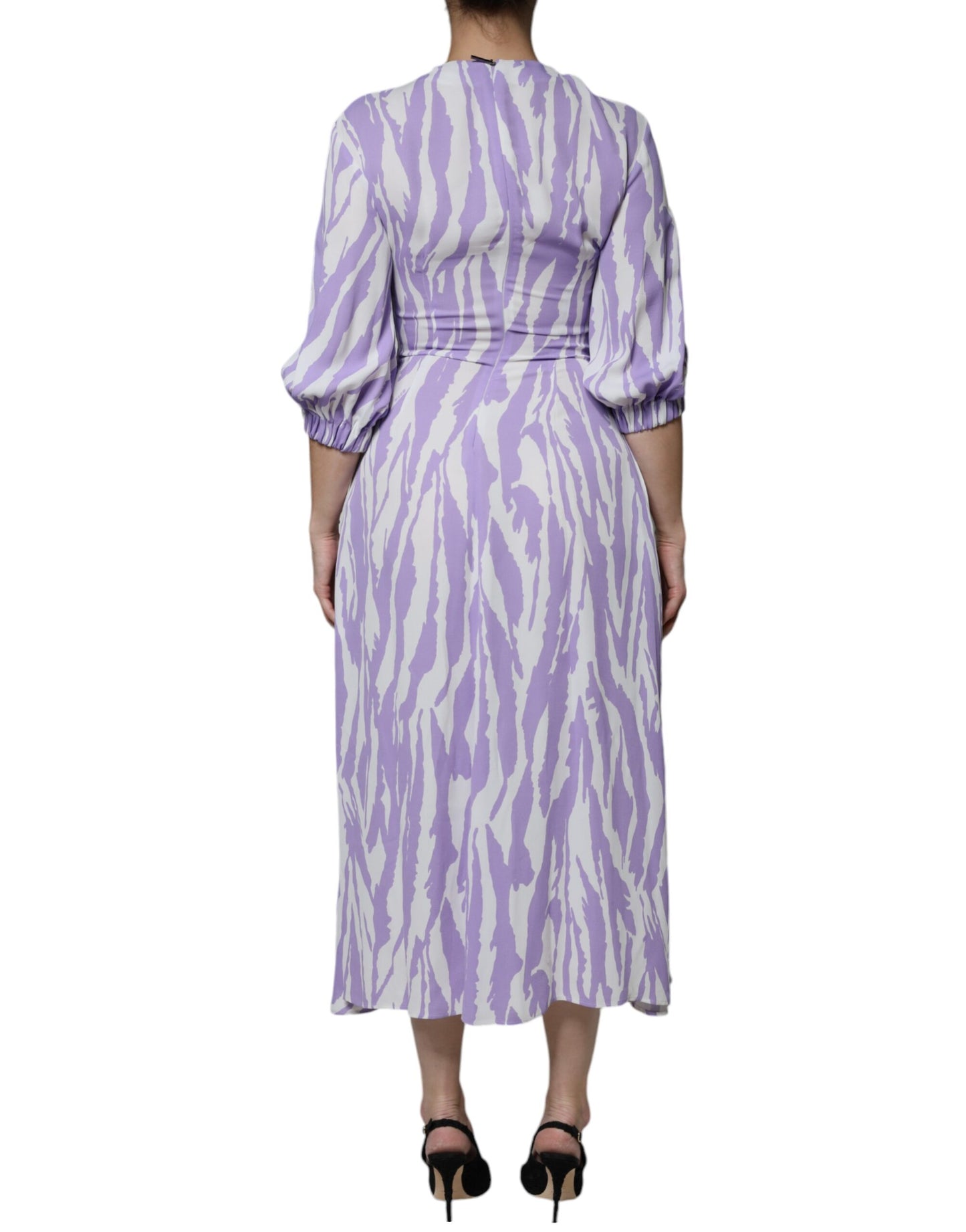  - White Purple Patterned Viscose Short Sleeves Maxi Dress