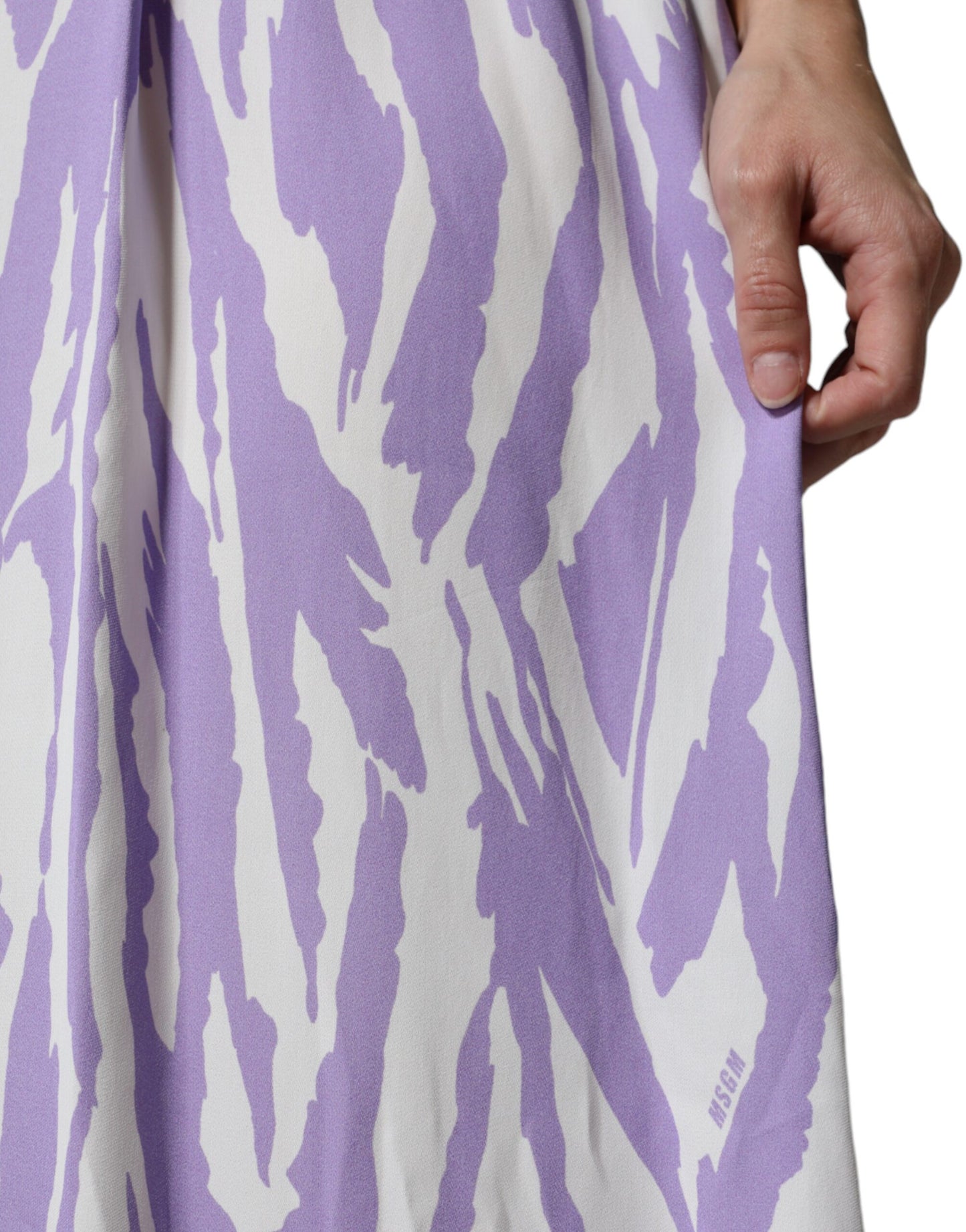  - White Purple Patterned Viscose Short Sleeves Maxi Dress