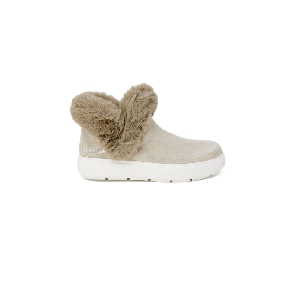 Beige Faux Fur Leather Sneakers