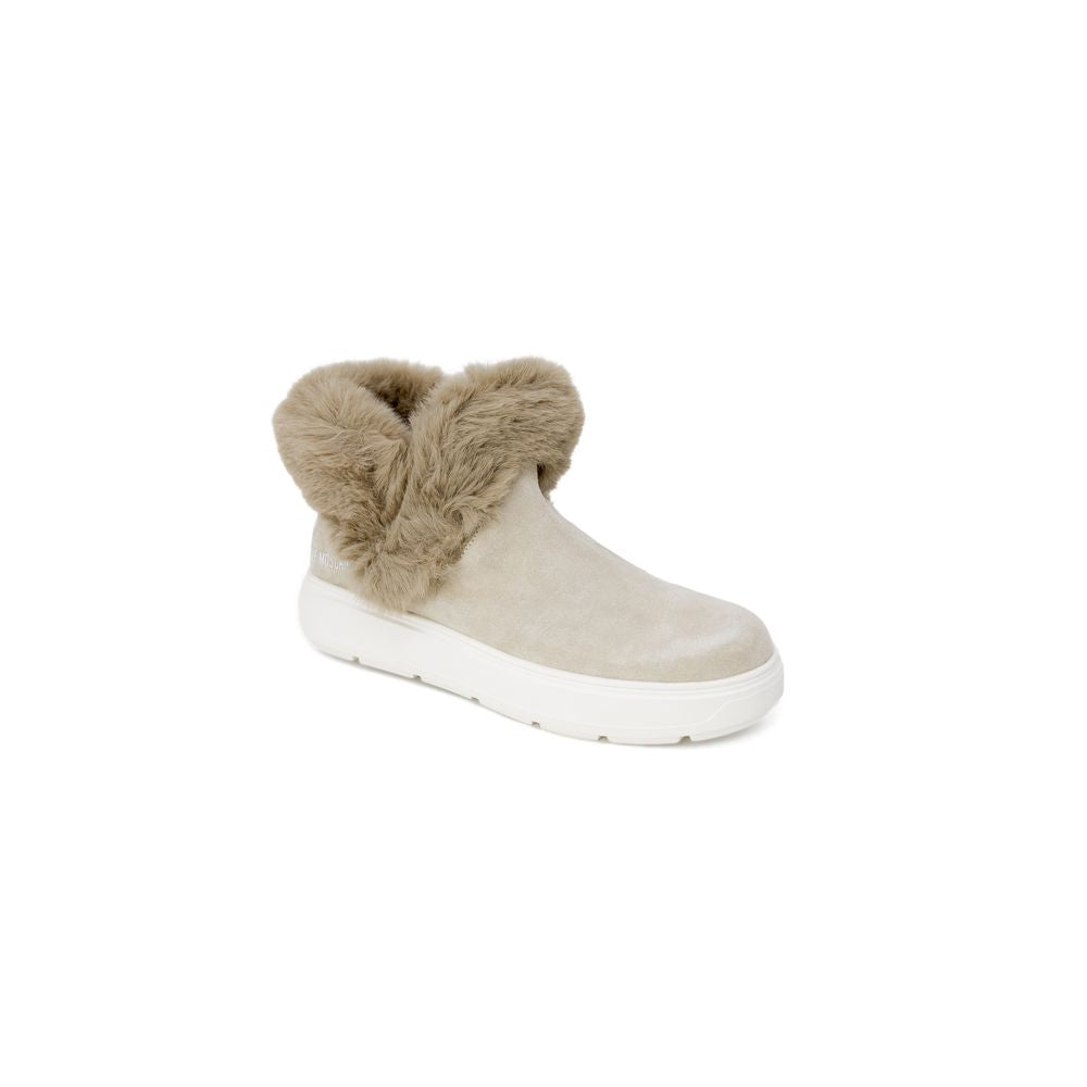 Beige Faux Fur Leather Sneakers