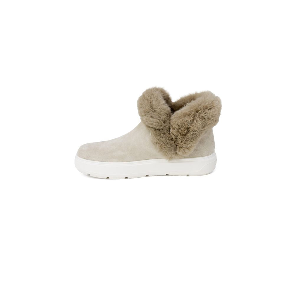 Beige Faux Fur Leather Sneakers