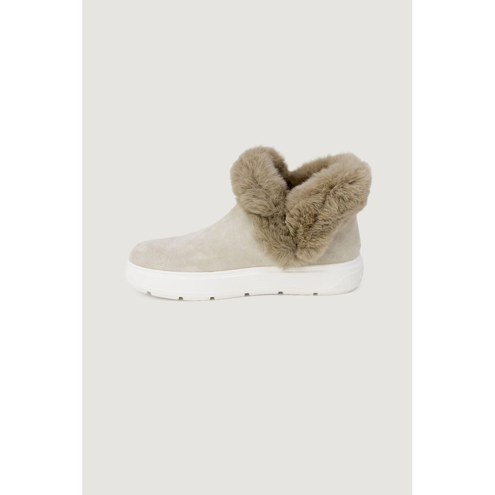 Beige Faux Fur Leather Sneakers