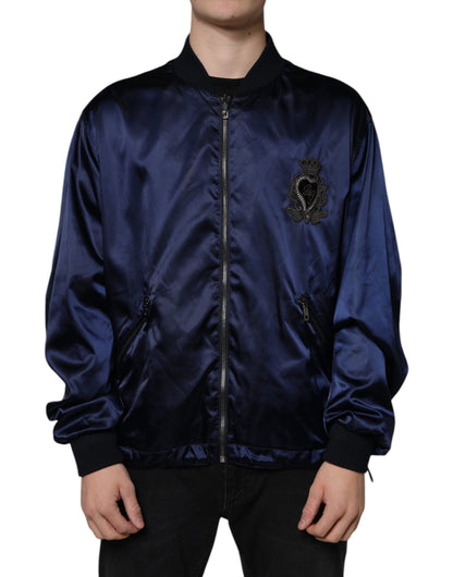 Blue Crown Heart Full Zip Men Bomber Jacket