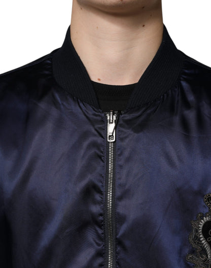 Blue Crown Heart Full Zip Men Bomber Jacket