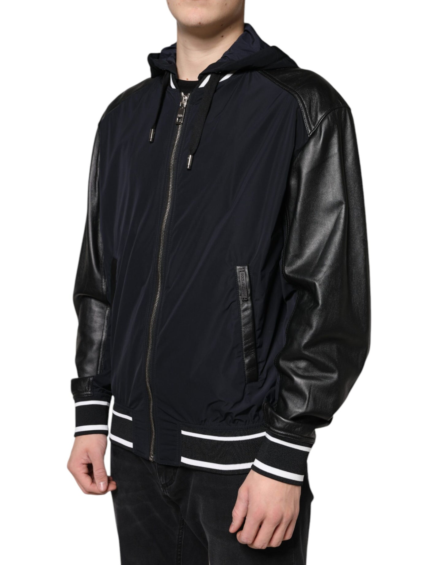 Black Hooded Full Zip Men Bomber Jacket