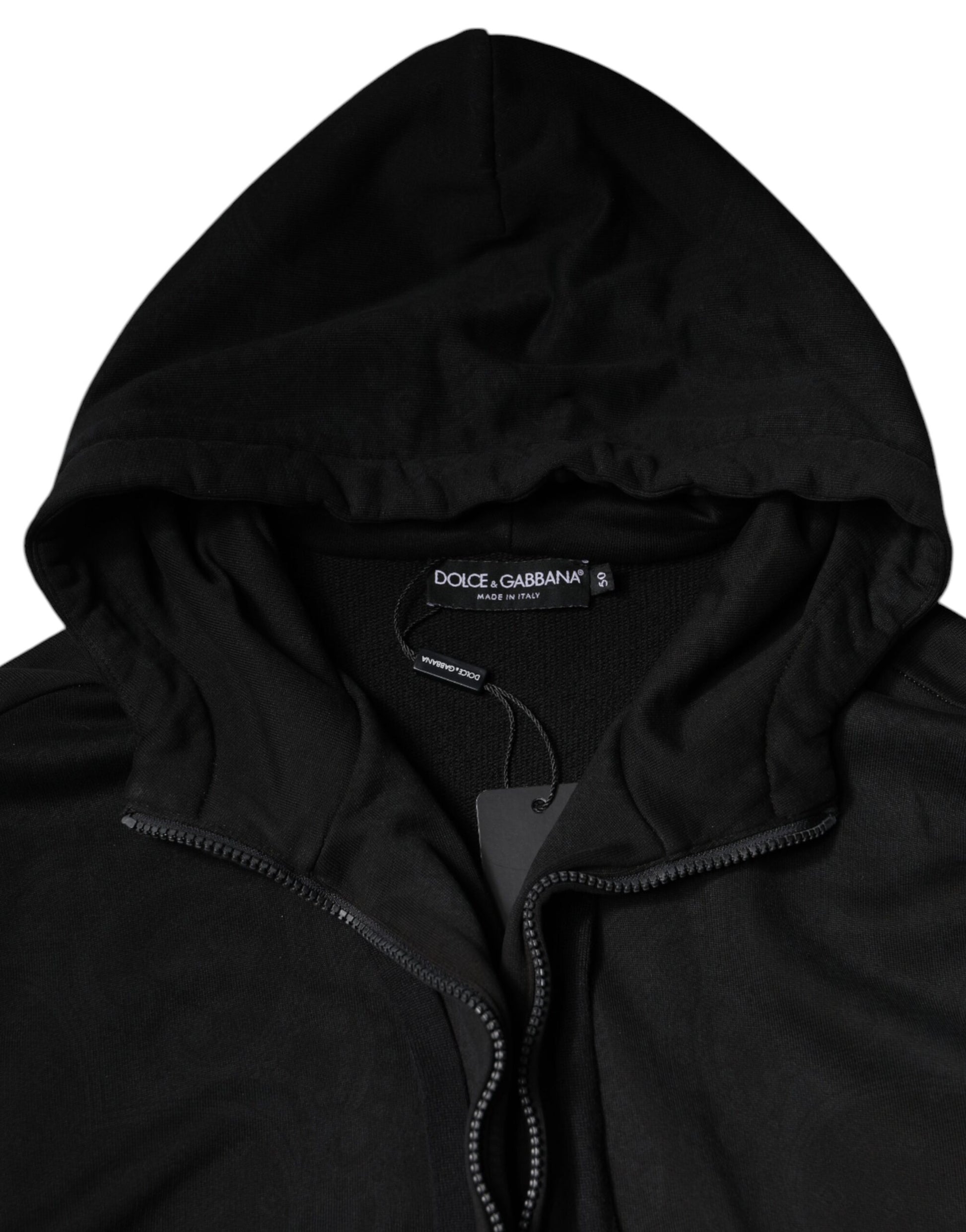 Black Cotton Full Zip Hooded Bomber Jacket