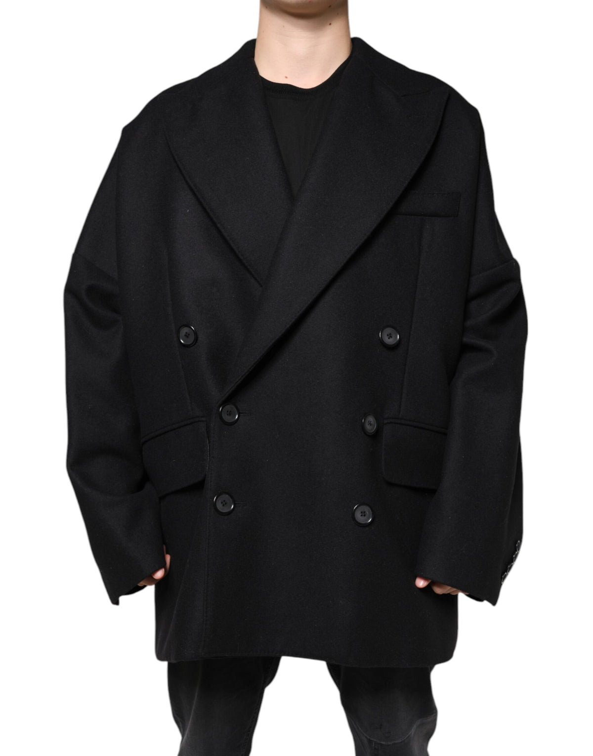Dolce & Gabbana Black Wool Double Breasted Men's Coat Jacket