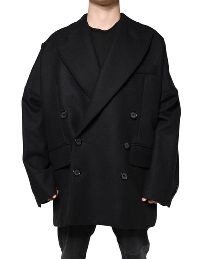Dolce & Gabbana Black Wool Double Breasted Men's Coat Jacket